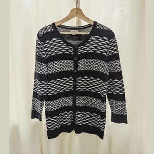 100% Cotton Navy Blue And White Cardigan Sweater